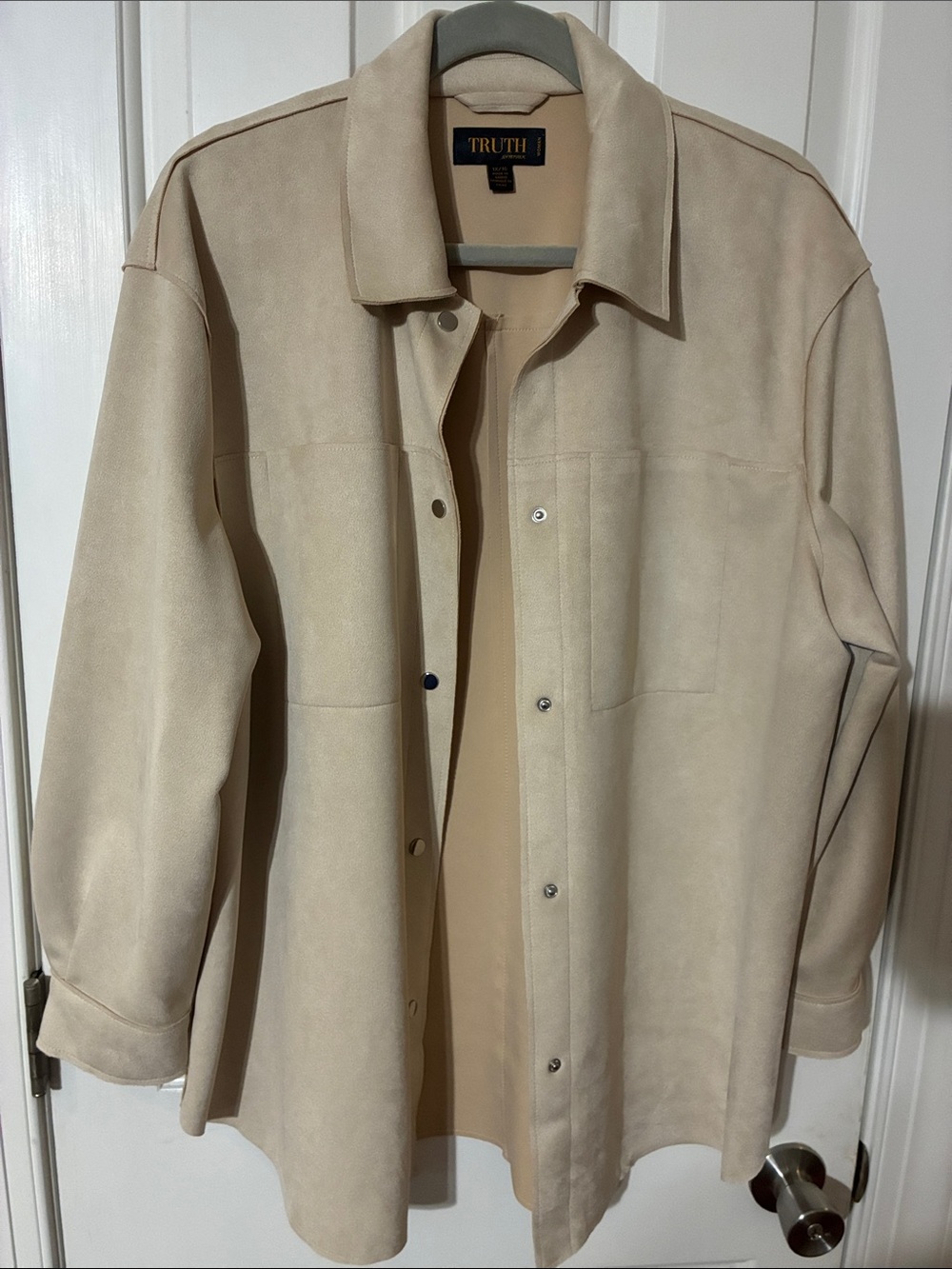 Truth Beige Suede Button-Front Shirt Jacket